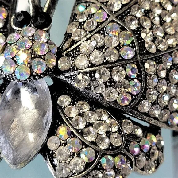 Large Rhinestone Butterfly Hinged Cuff Bracelet - Picture 10 of 14